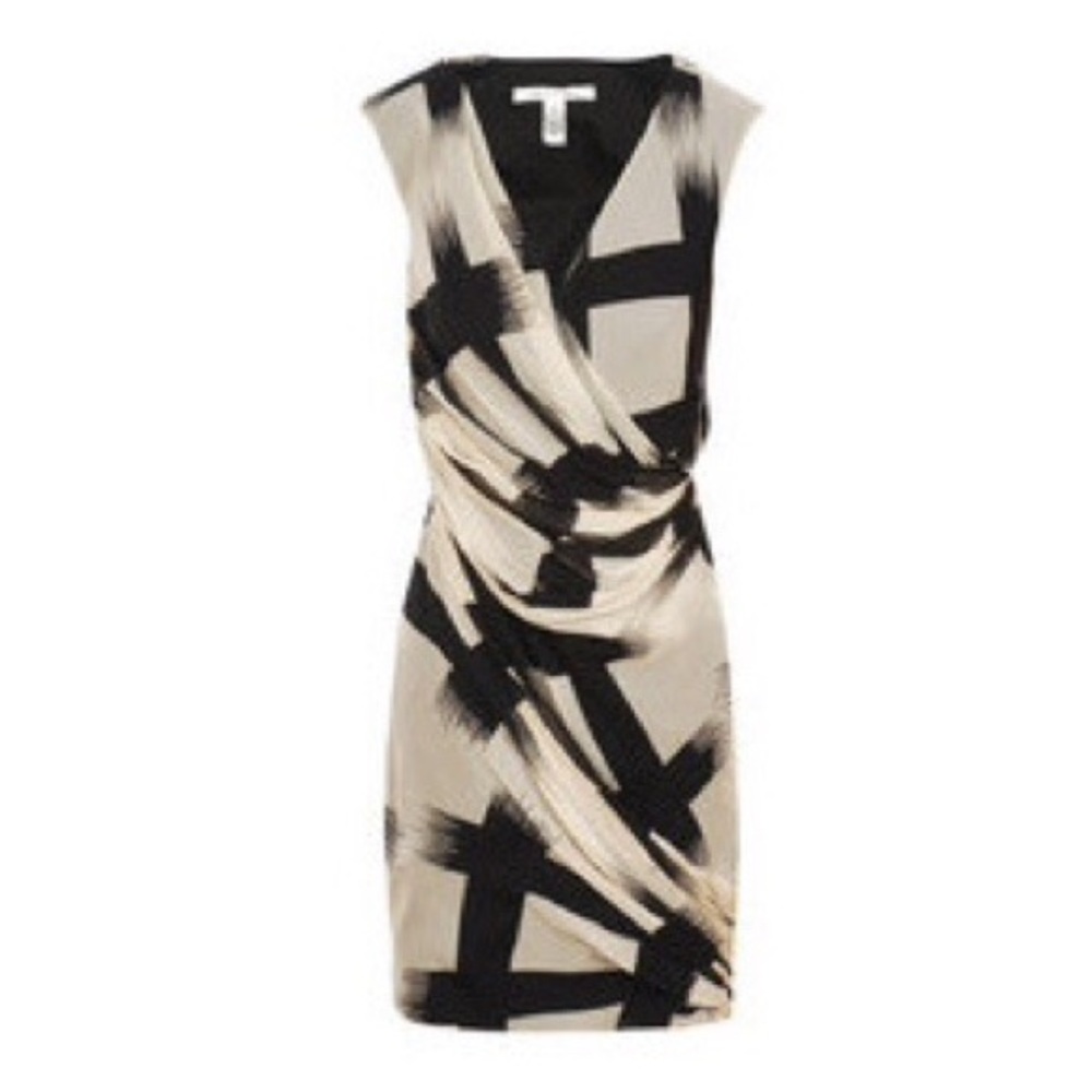 DVF Francia beige brushstroke draped silk dress